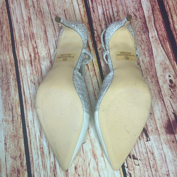 Lulus Steviee ivory cream pointed-toe pumps slingback sz 8.5 faux leather tweed - Picture 5 of 6